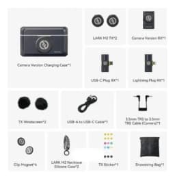 Microfone Hollyland Lark M2 Duo Combo Duplo Para 2 Pessoas USB-C, Lightning e Camera preto